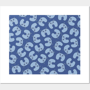 Cute Blue Fluffy Bunny Pattern Posters and Art